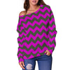 Zig Zag Purple Pattern Print Women Off Shoulder Sweatshirt-grizzshop