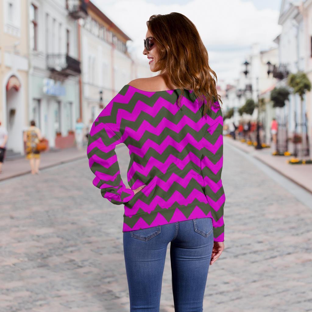 Zig Zag Purple Pattern Print Women Off Shoulder Sweatshirt-grizzshop