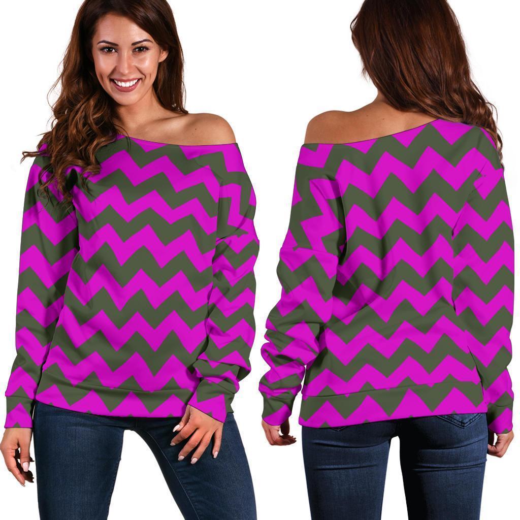 Zig Zag Purple Pattern Print Women Off Shoulder Sweatshirt-grizzshop