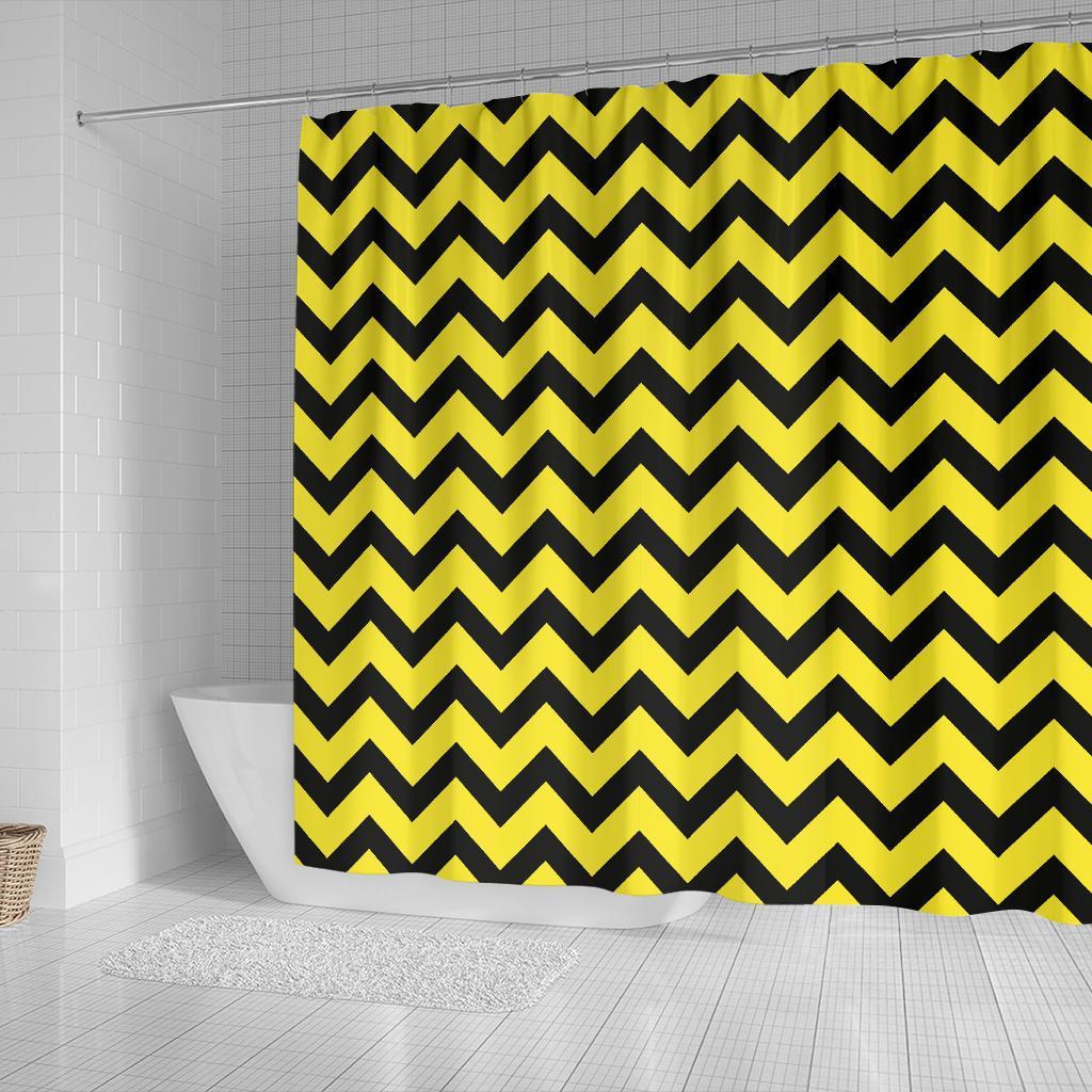 Zig Zag Yellow Pattern Print Bathroom Shower Curtain-grizzshop