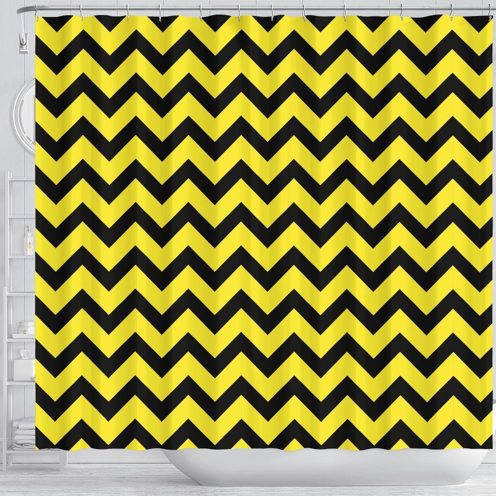 Zig Zag Yellow Pattern Print Bathroom Shower Curtain-grizzshop