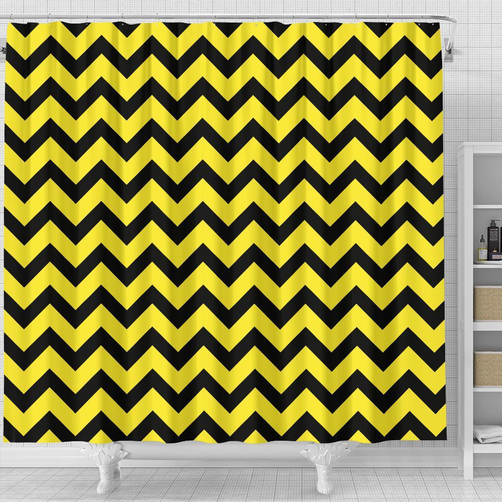 Zig Zag Yellow Pattern Print Bathroom Shower Curtain-grizzshop