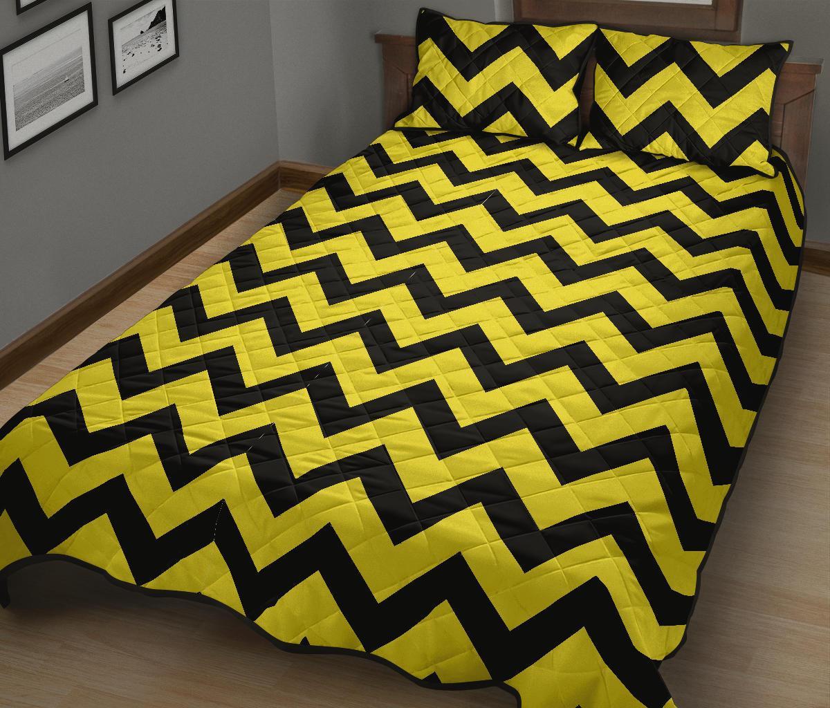 Zig Zag Yellow Pattern Print Bed Set Quilt-grizzshop