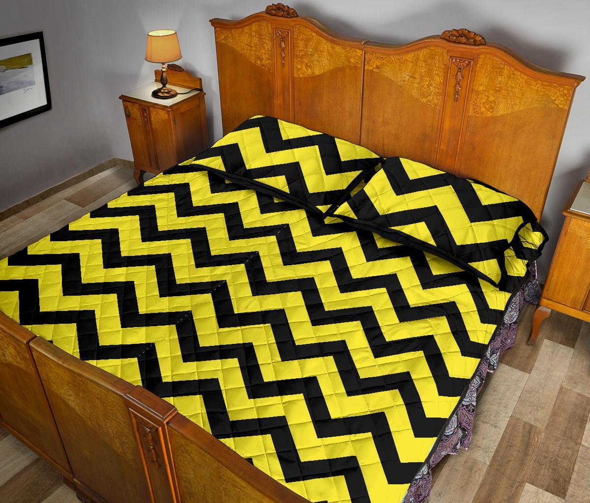 Zig Zag Yellow Pattern Print Bed Set Quilt-grizzshop