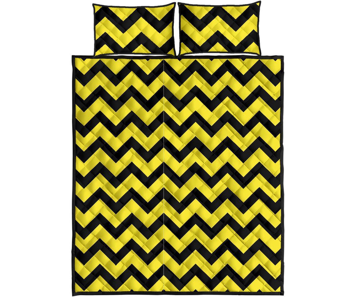 Zig Zag Yellow Pattern Print Bed Set Quilt-grizzshop
