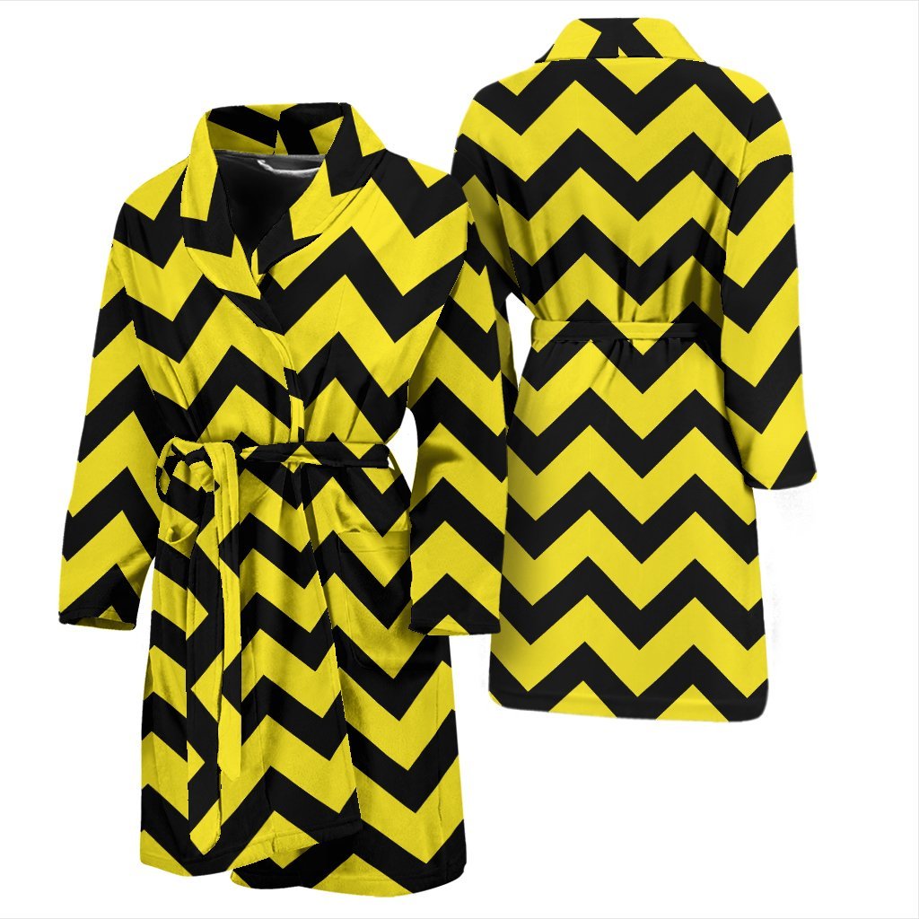 Zig Zag Yellow Pattern Print Men Long Robe-grizzshop