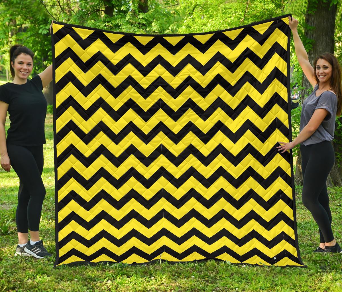 Zig Zag Yellow Pattern Print Quilt-grizzshop