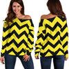 Zig Zag Yellow Pattern Print Women Off Shoulder Sweatshirt-grizzshop