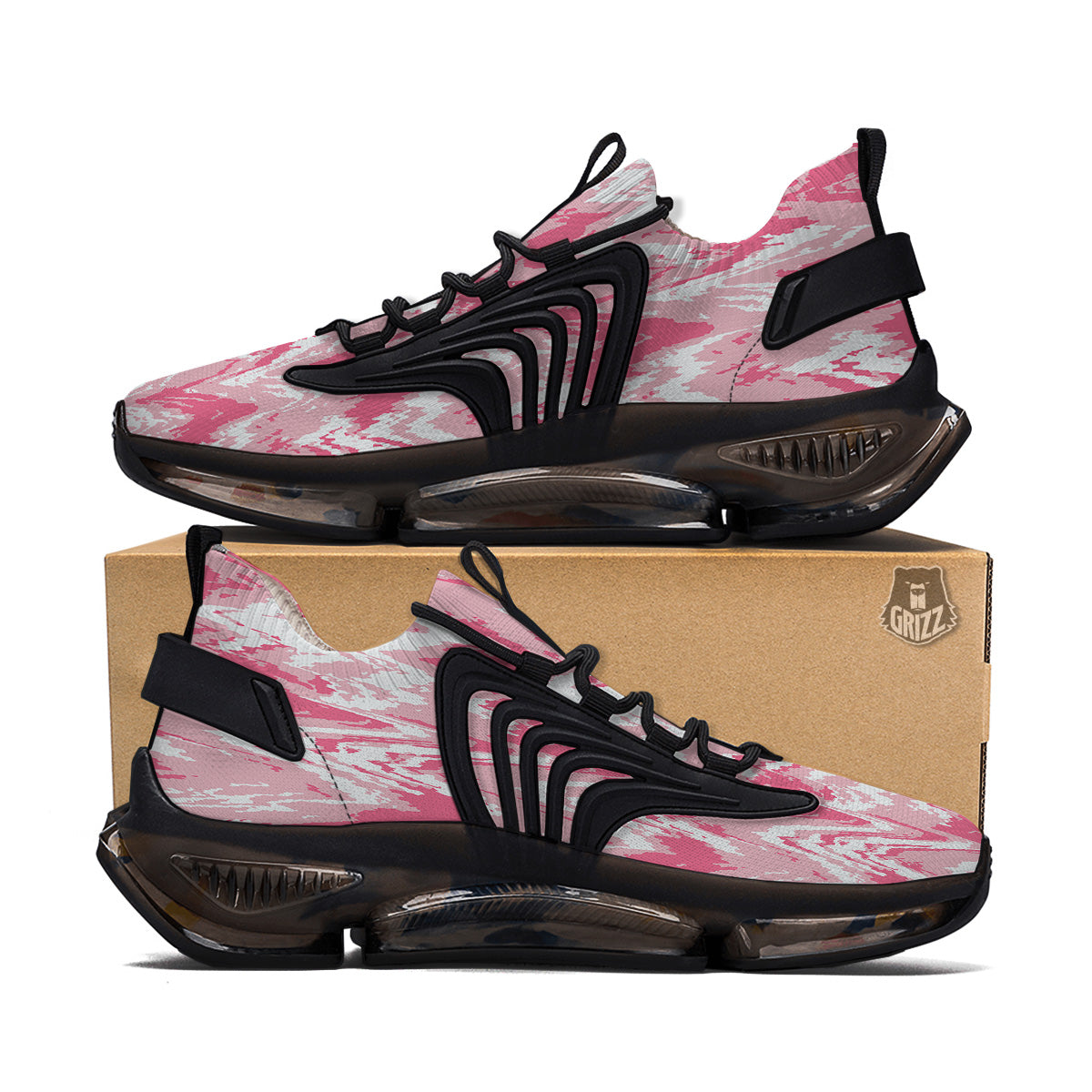 Zigzag Abstract Stripes Pink Print Pattern Black Gym Shoes-grizzshop