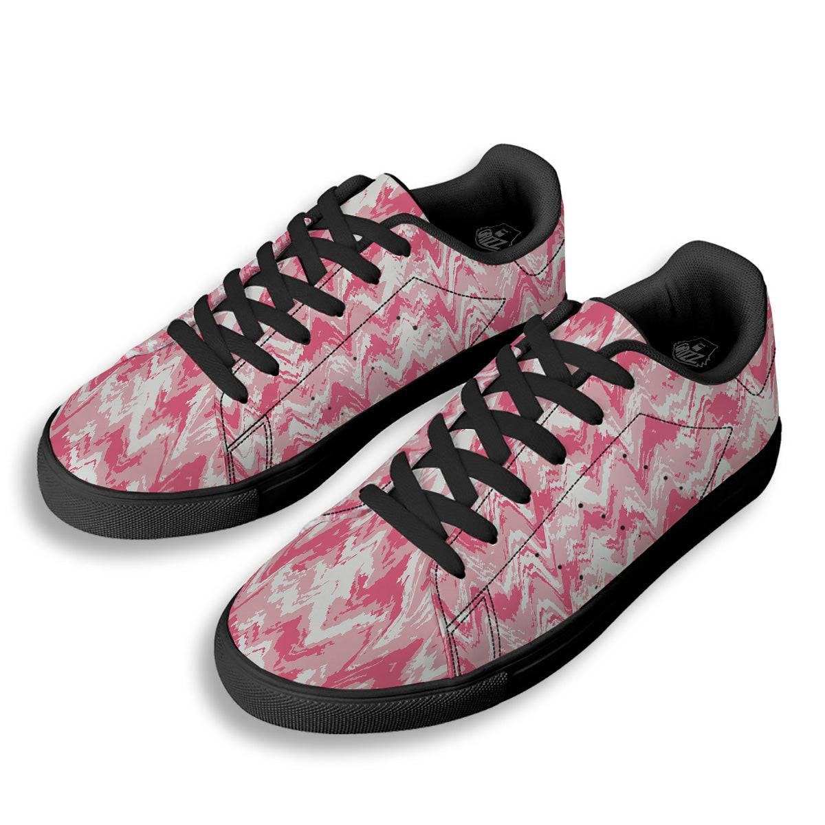 Zigzag Abstract Stripes Pink Print Pattern Black Low Top Sneakers-grizzshop