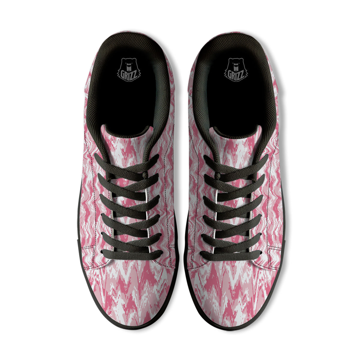 Zigzag Abstract Stripes Pink Print Pattern Black Low Top Sneakers-grizzshop
