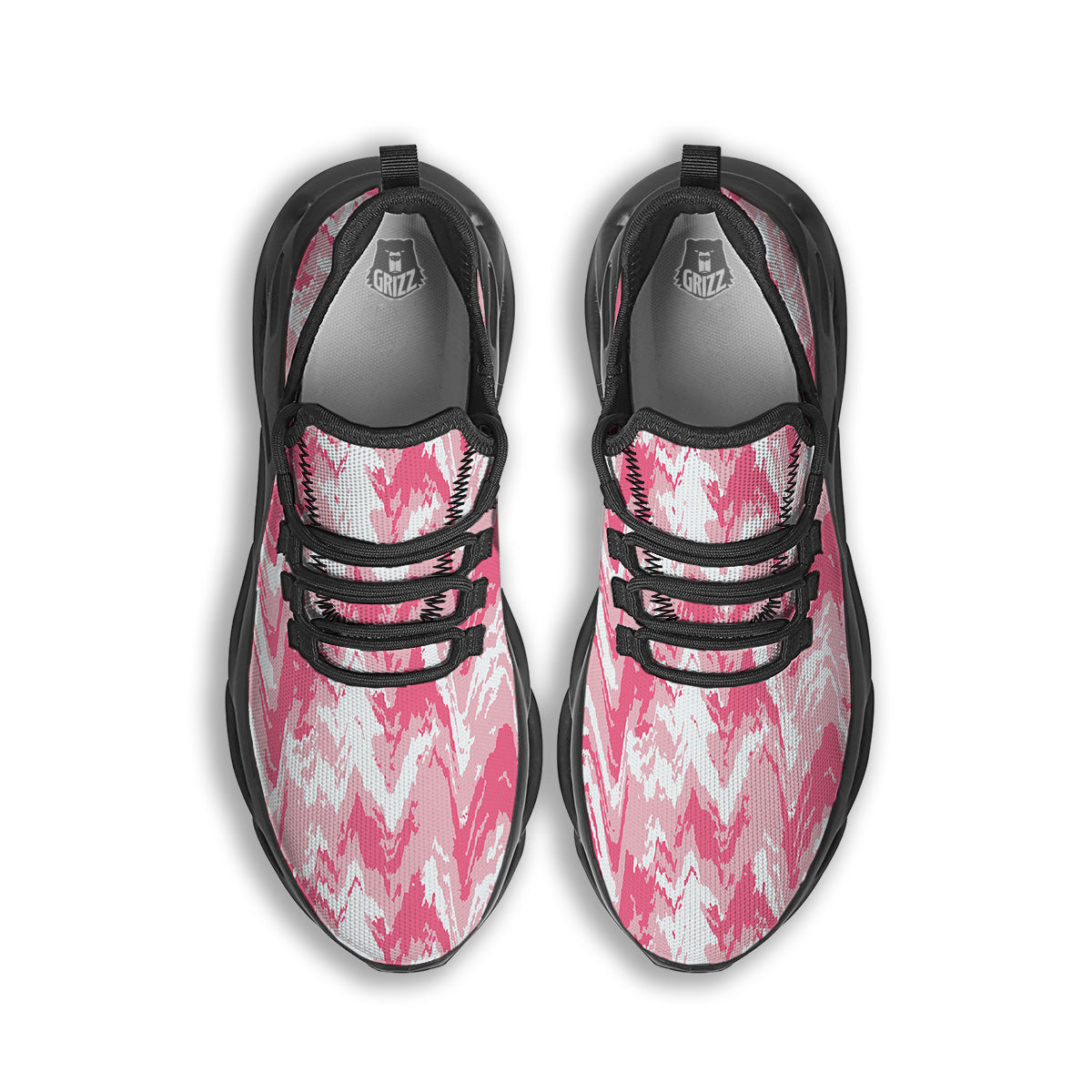 Zigzag Abstract Stripes Pink Print Pattern Black Running Shoes-grizzshop