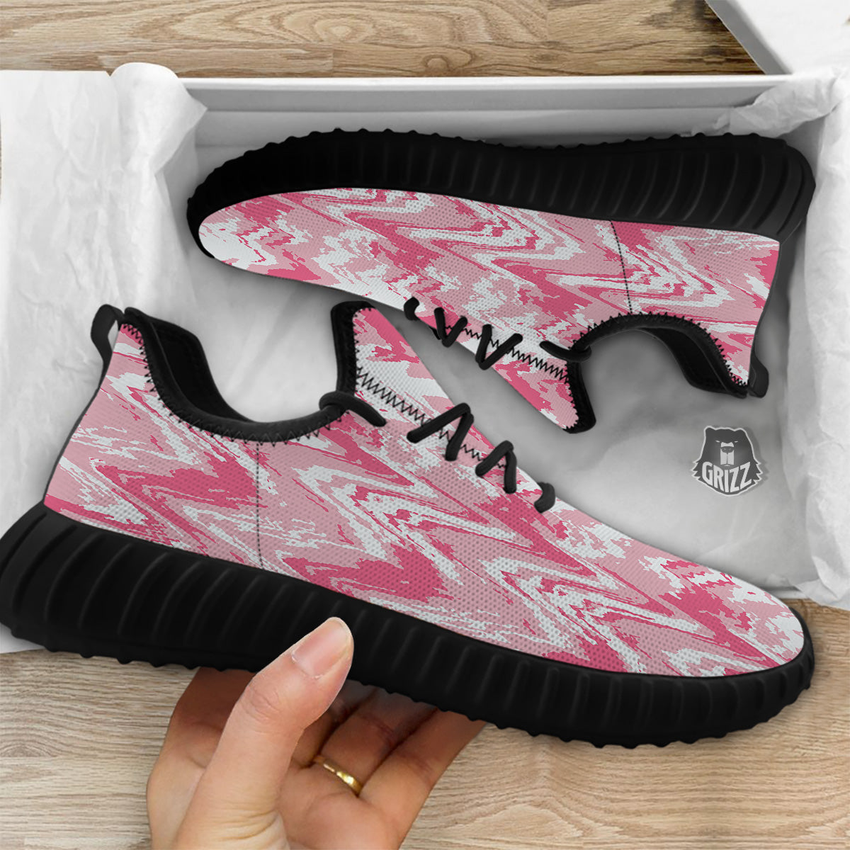 Zigzag Abstract Stripes Pink Print Pattern Black Walking Shoes-grizzshop