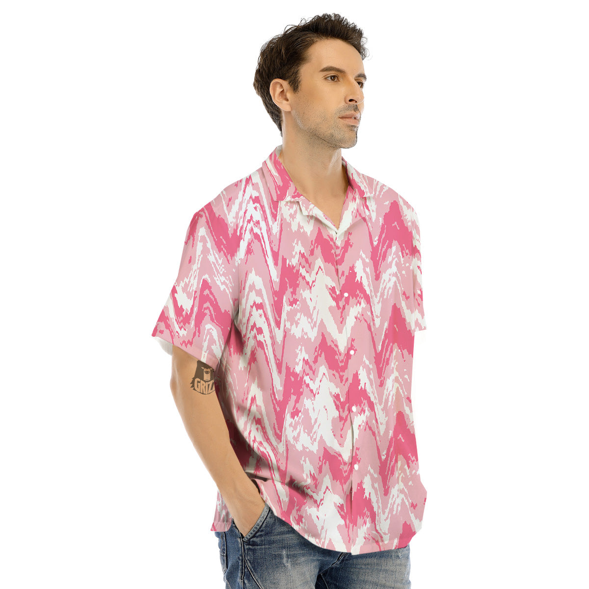 Zigzag Abstract Stripes Pink Print Pattern Men's Hawaiian Shirt-grizzshop