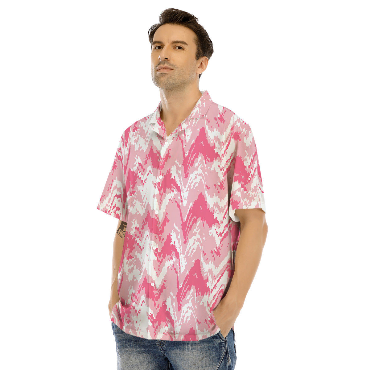 Zigzag Abstract Stripes Pink Print Pattern Men's Hawaiian Shirt-grizzshop
