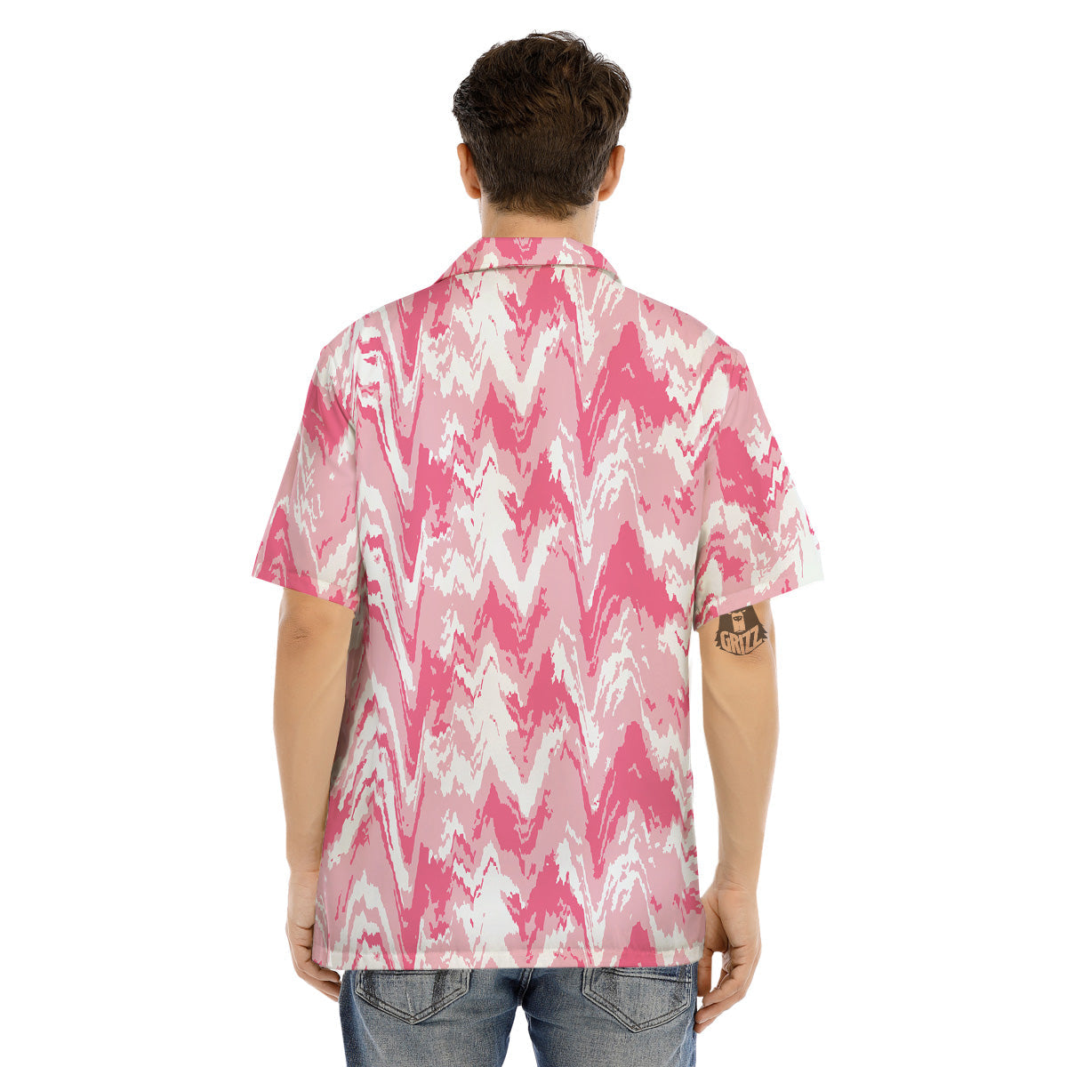 Zigzag Abstract Stripes Pink Print Pattern Men's Hawaiian Shirt-grizzshop