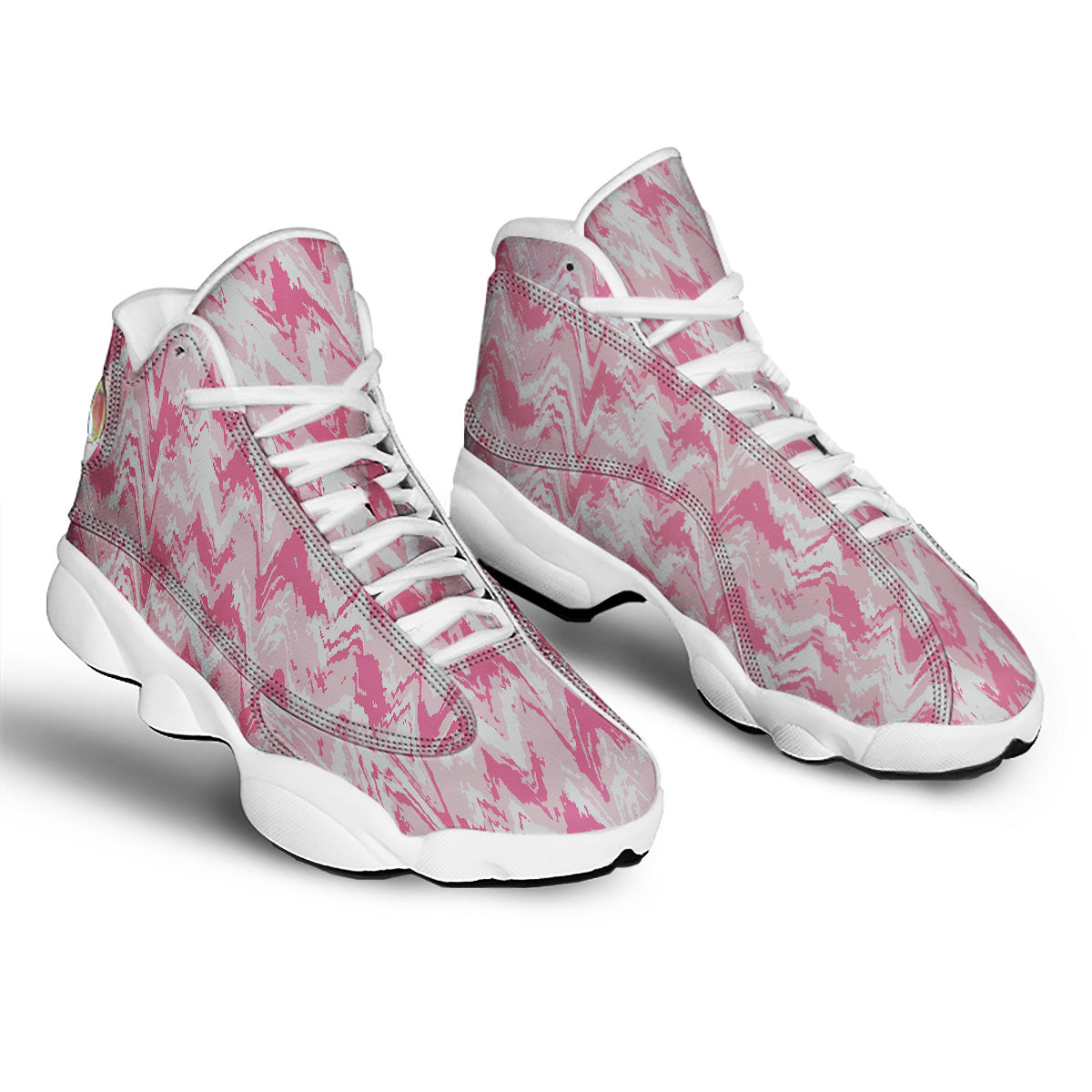 Zigzag Abstract Stripes Pink Print Pattern White Basketball Shoes-grizzshop