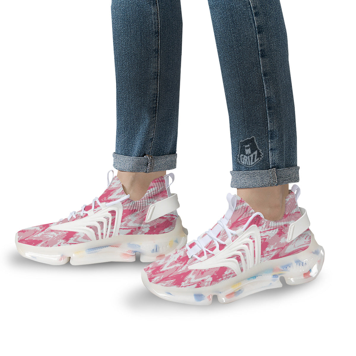 Zigzag Abstract Stripes Pink Print Pattern White Gym Shoes-grizzshop