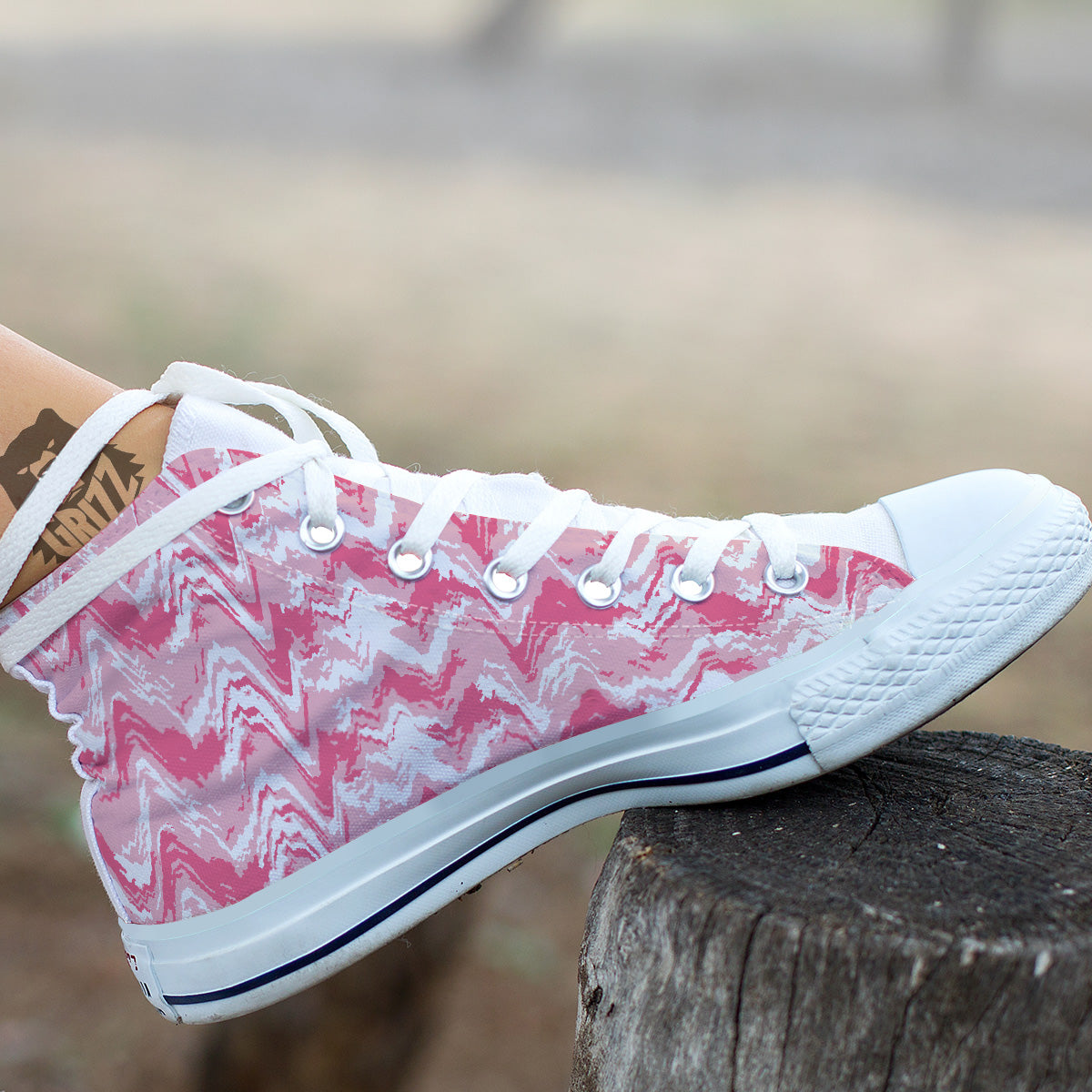 Zigzag Abstract Stripes Pink Print Pattern White High Top Shoes-grizzshop