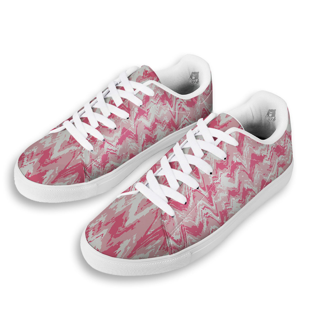 Zigzag Abstract Stripes Pink Print Pattern White Low Top Sneakers-grizzshop