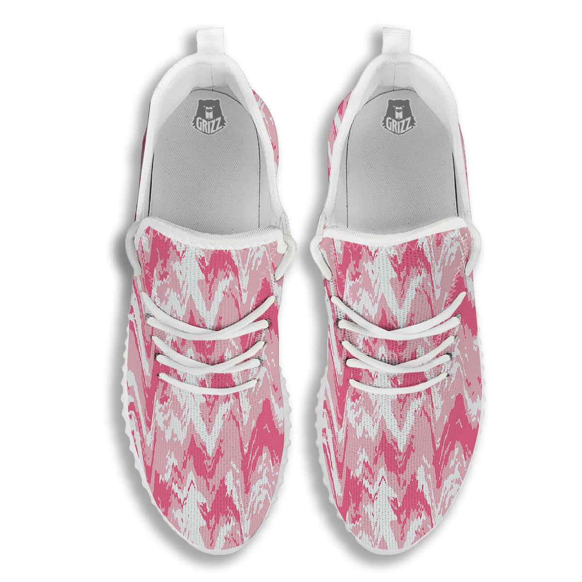 Zigzag Abstract Stripes Pink Print Pattern White Walking Shoes-grizzshop