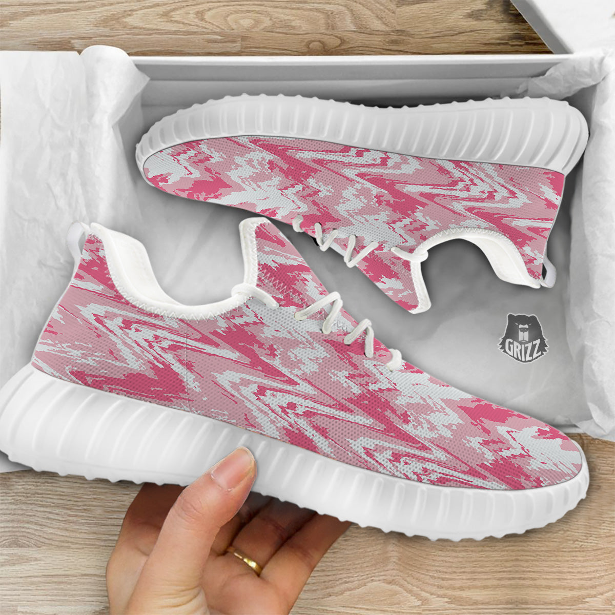 Zigzag Abstract Stripes Pink Print Pattern White Walking Shoes-grizzshop