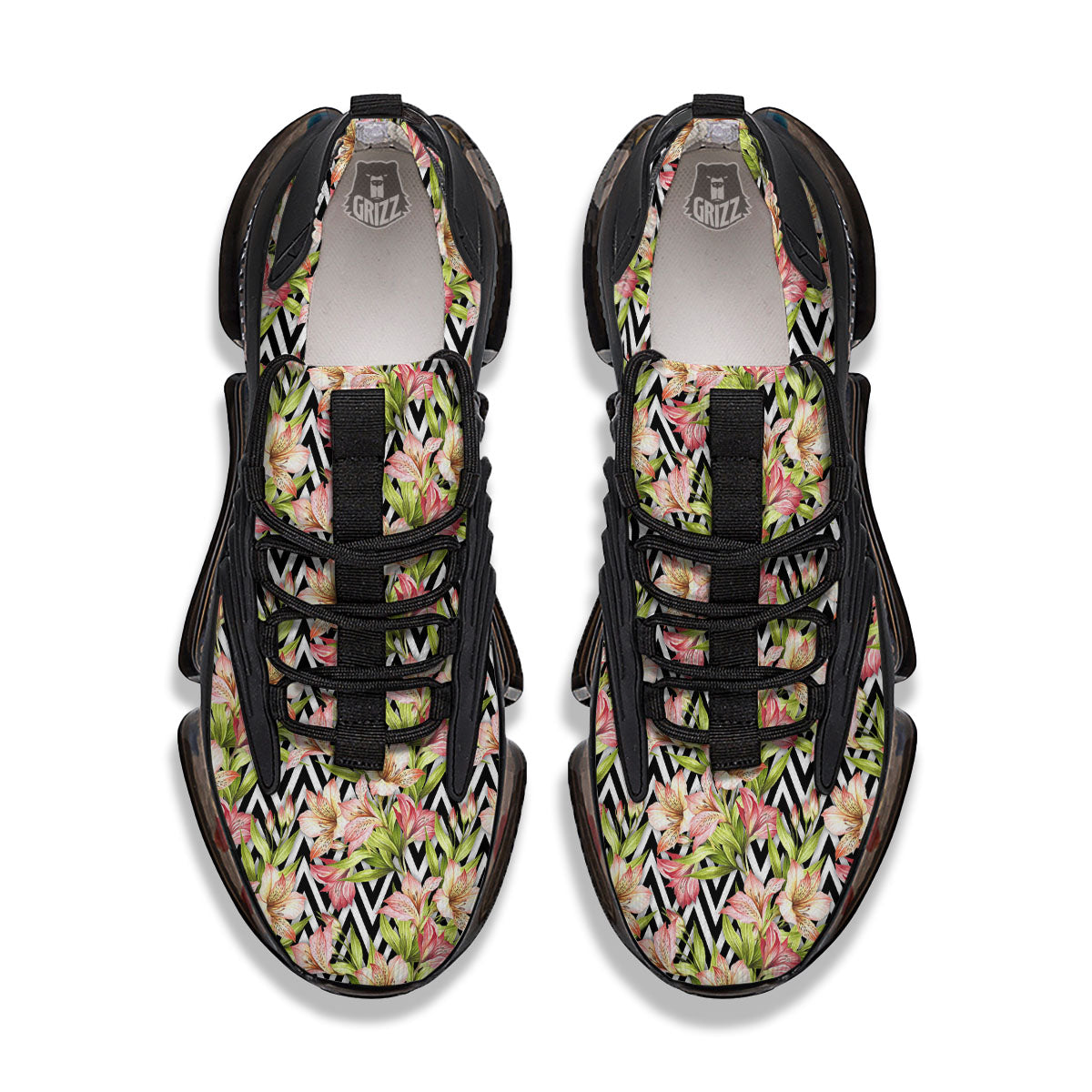 Zigzag Alstroemeria Pastel Print Pattern Black Gym Shoes-grizzshop