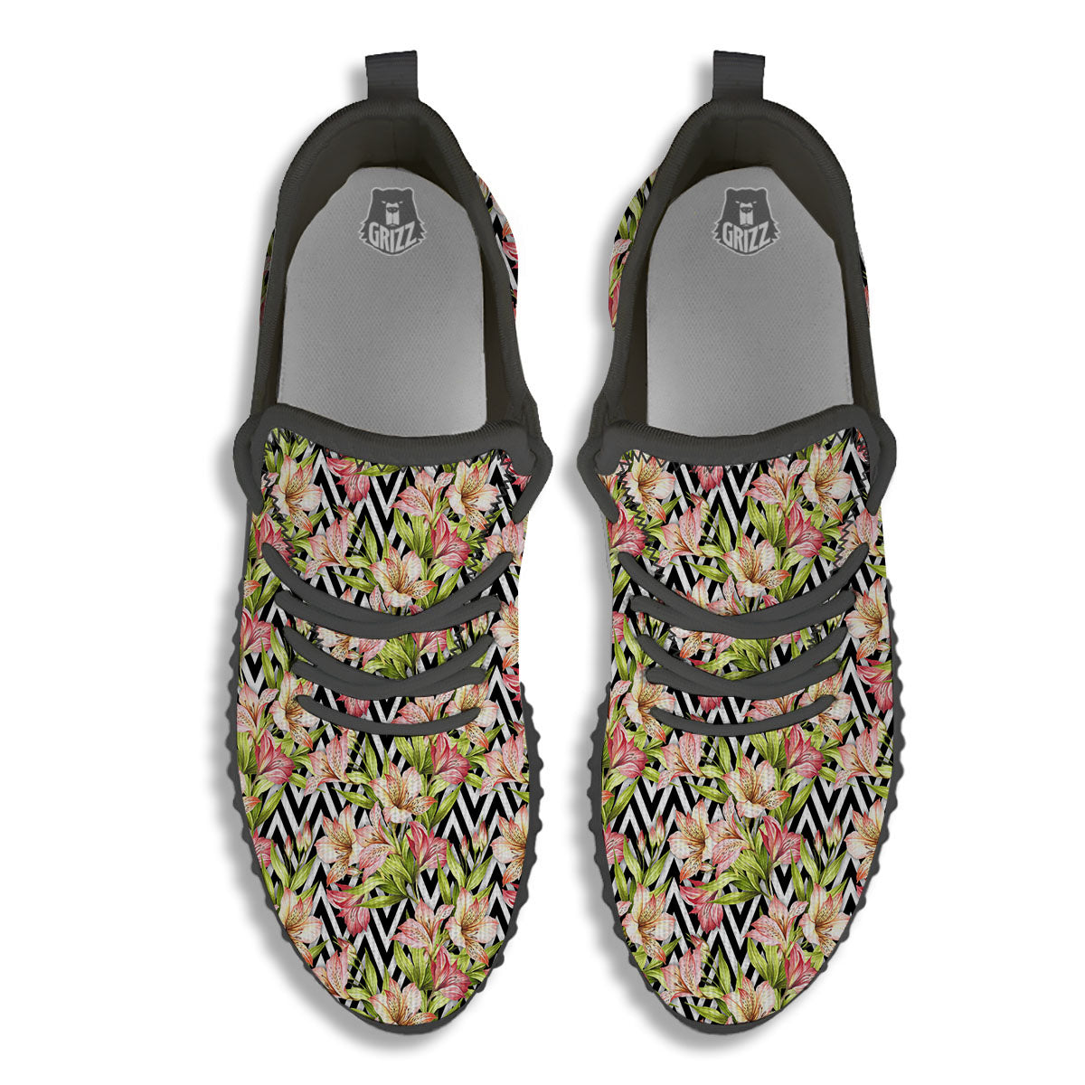 Zigzag Alstroemeria Pastel Print Pattern Black Walking Shoes-grizzshop