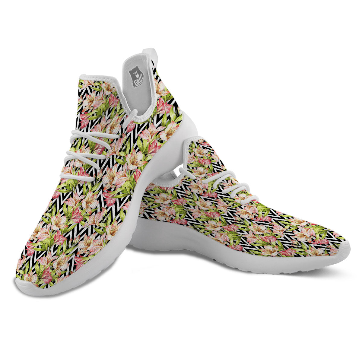Zigzag Alstroemeria Pastel Print Pattern White Athletic Shoes-grizzshop
