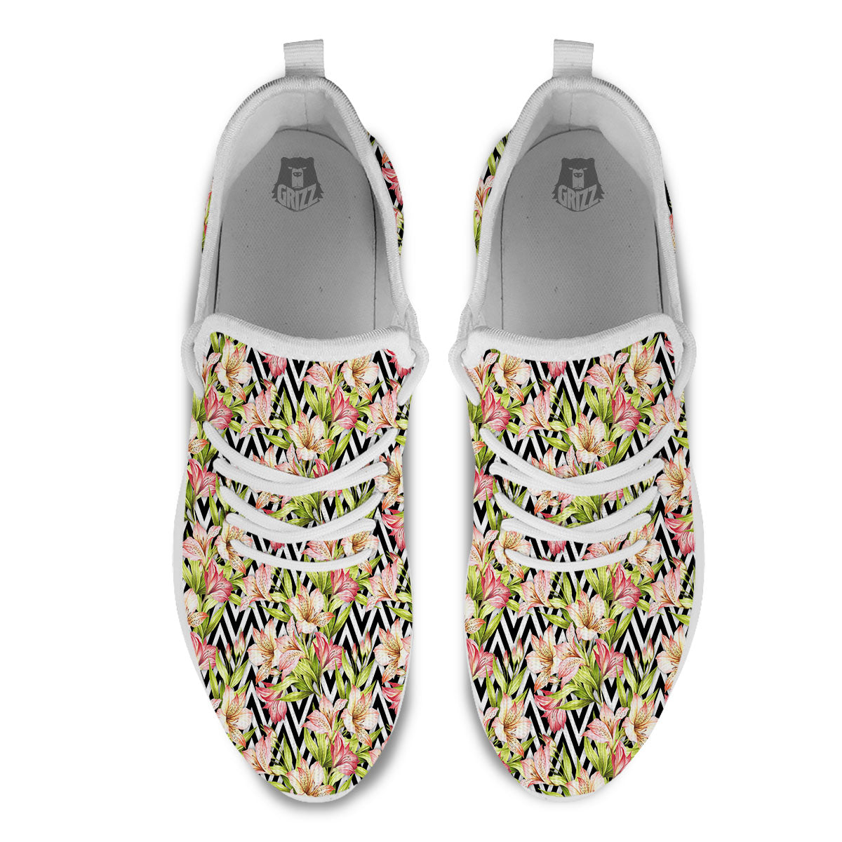 Zigzag Alstroemeria Pastel Print Pattern White Athletic Shoes-grizzshop