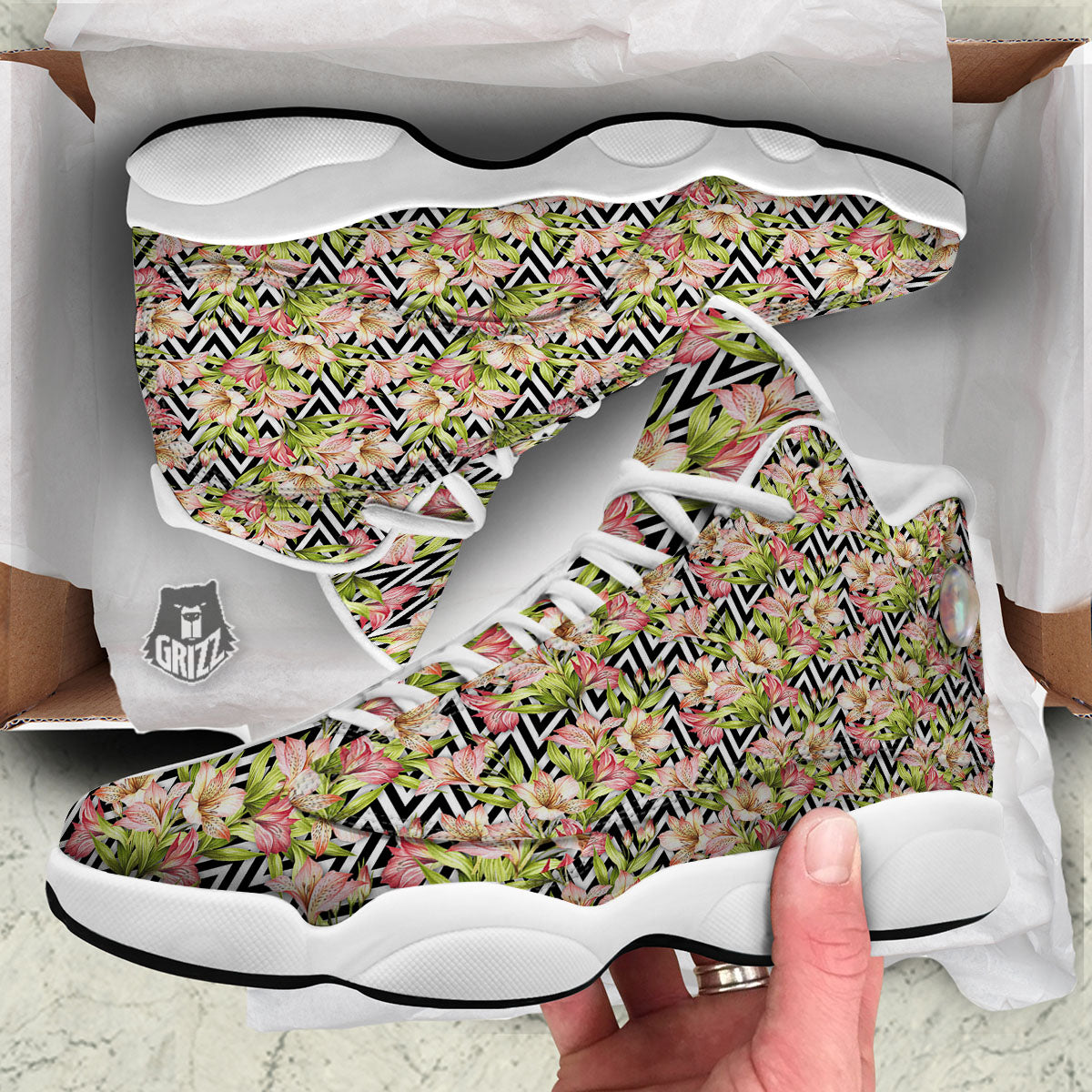 Zigzag Alstroemeria Pastel Print Pattern White Basketball Shoes-grizzshop