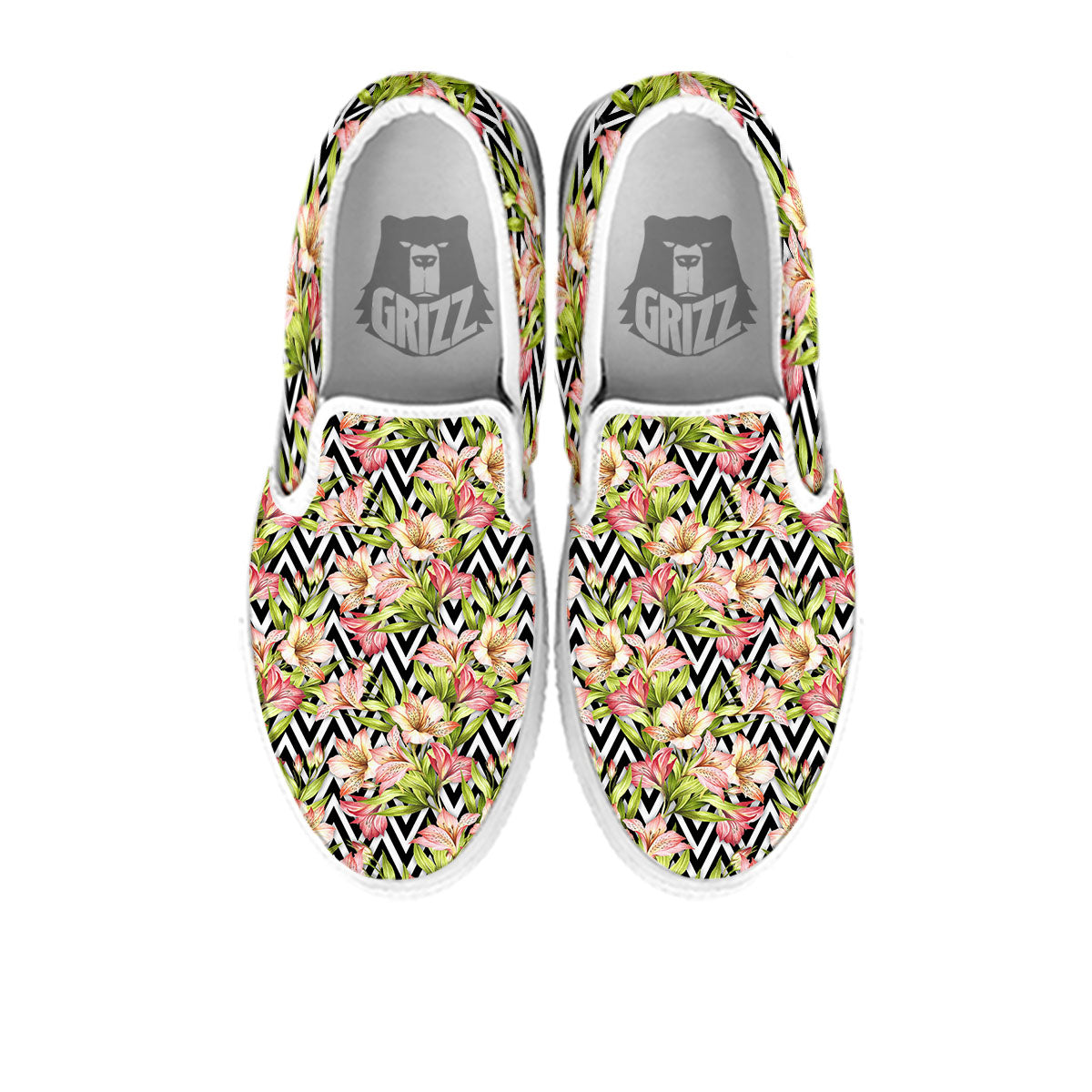 Zigzag Alstroemeria Pastel Print Pattern White Slip On Shoes-grizzshop