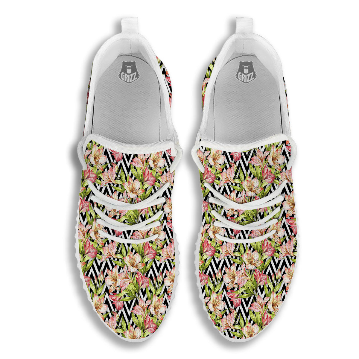 Zigzag Alstroemeria Pastel Print Pattern White Walking Shoes-grizzshop