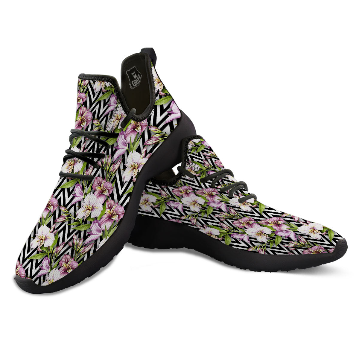 Zigzag Alstroemeria Purple Print Pattern Black Athletic Shoes-grizzshop