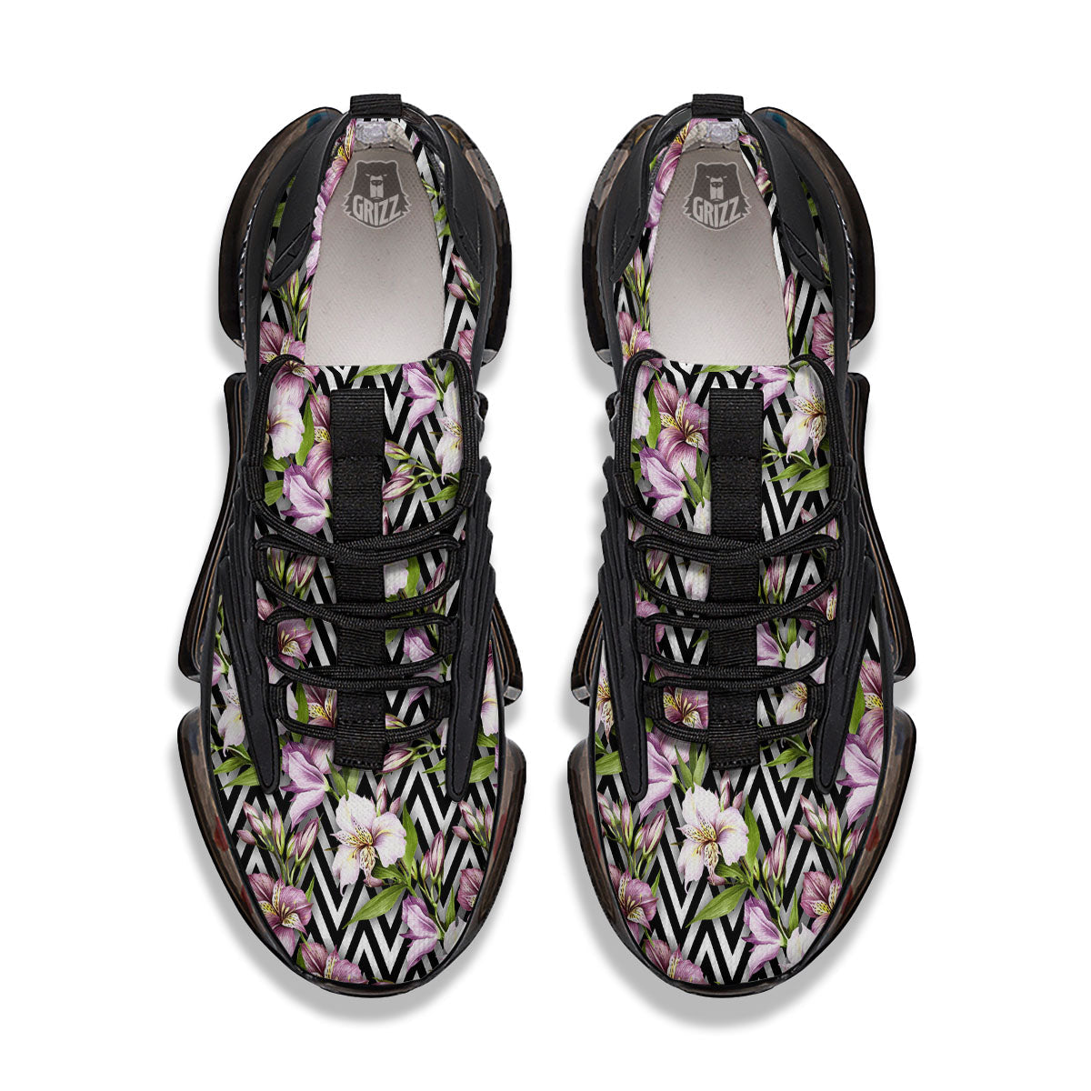 Zigzag Alstroemeria Purple Print Pattern Black Gym Shoes-grizzshop