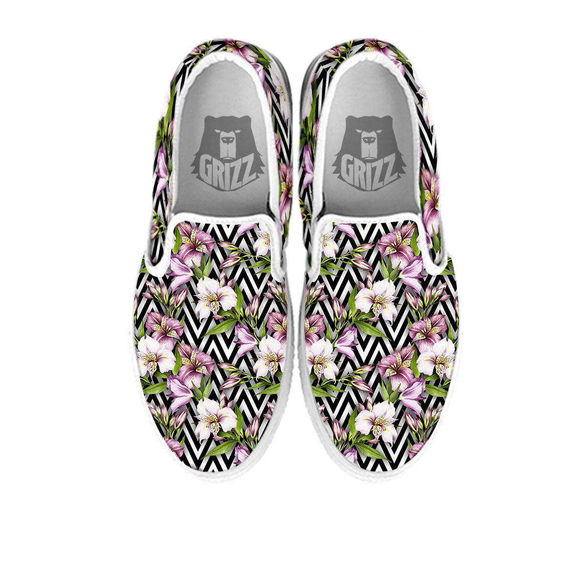 Zigzag Alstroemeria Purple Print Pattern White Slip On Shoes-grizzshop