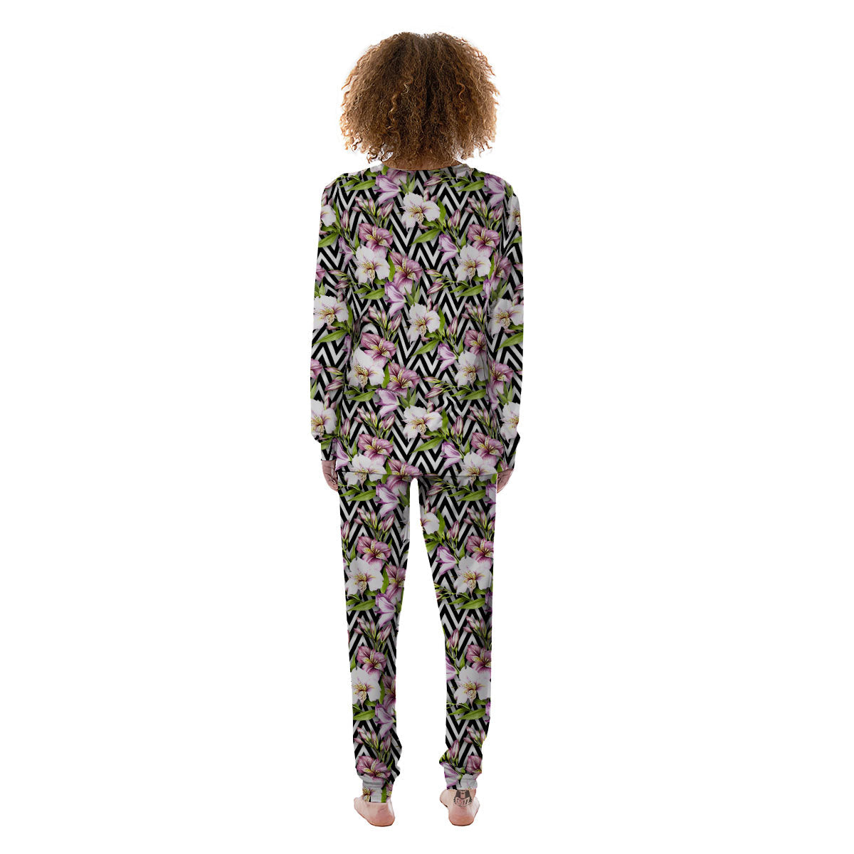 Zigzag Alstroemeria Purple Print Pattern Women's Pajamas-grizzshop