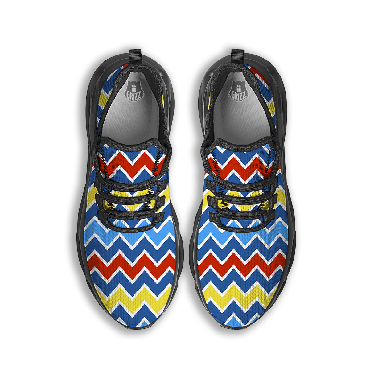 Zigzag Autism Awareness Color Print Pattern Black Running Shoes-grizzshop