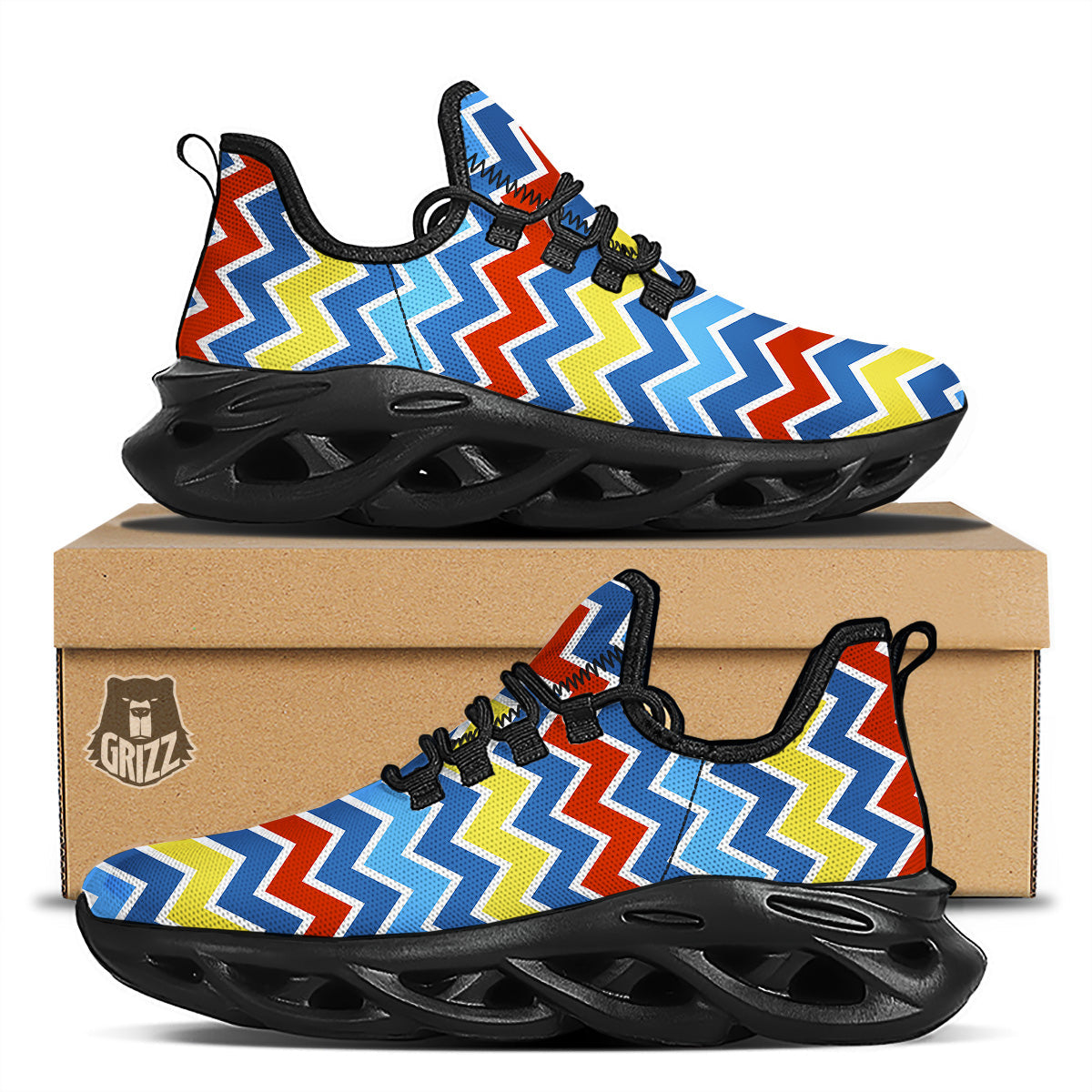 Zigzag Autism Awareness Color Print Pattern Black Running Shoes-grizzshop