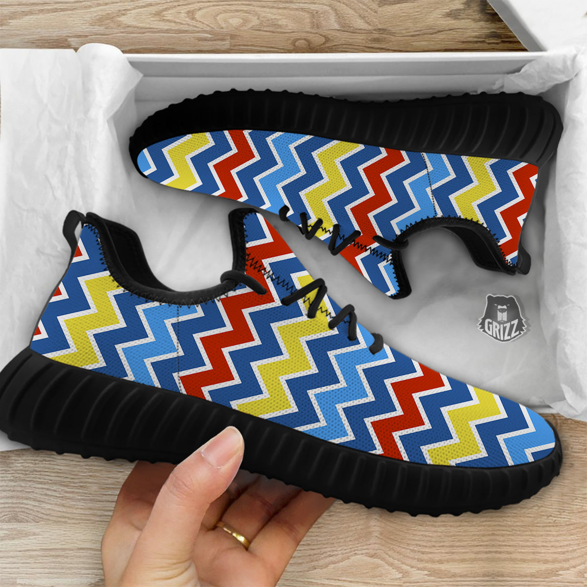 Zigzag Autism Awareness Color Print Pattern Black Walking Shoes-grizzshop