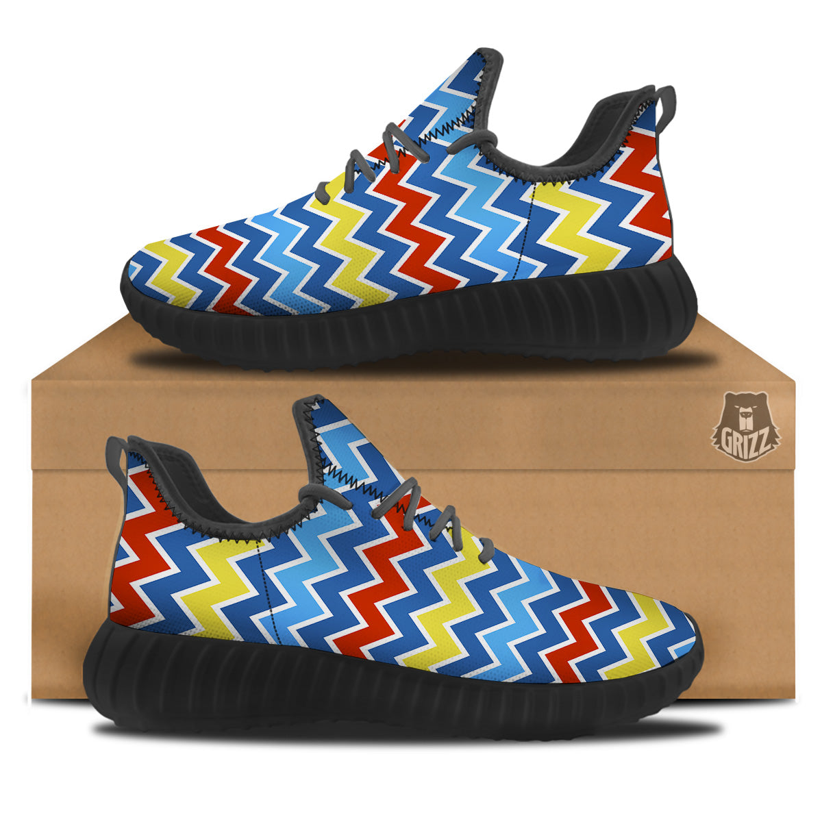 Zigzag Autism Awareness Color Print Pattern Black Walking Shoes-grizzshop