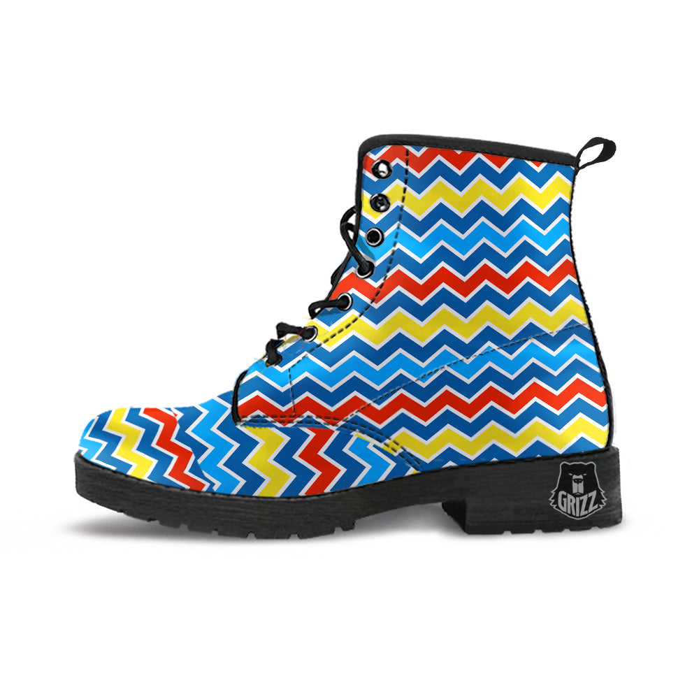 Zigzag Autism Awareness Color Print Pattern Leather Boots-grizzshop