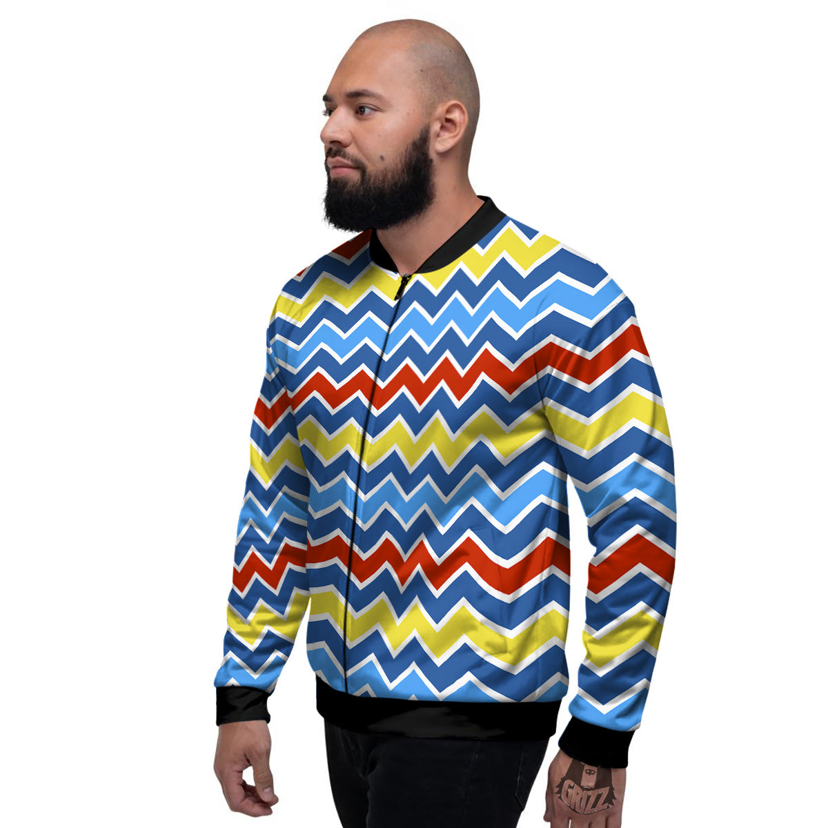 Zigzag Autism Awareness Color Print Pattern Men's Bomber Jacket-grizzshop