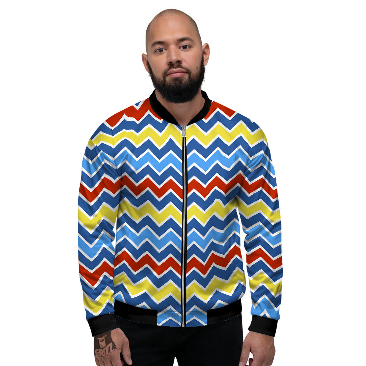 Zigzag Autism Awareness Color Print Pattern Men's Bomber Jacket-grizzshop