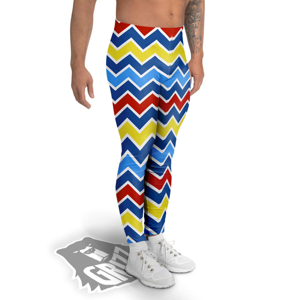 Zigzag Autism Awareness Color Print Pattern Men's Leggings-grizzshop