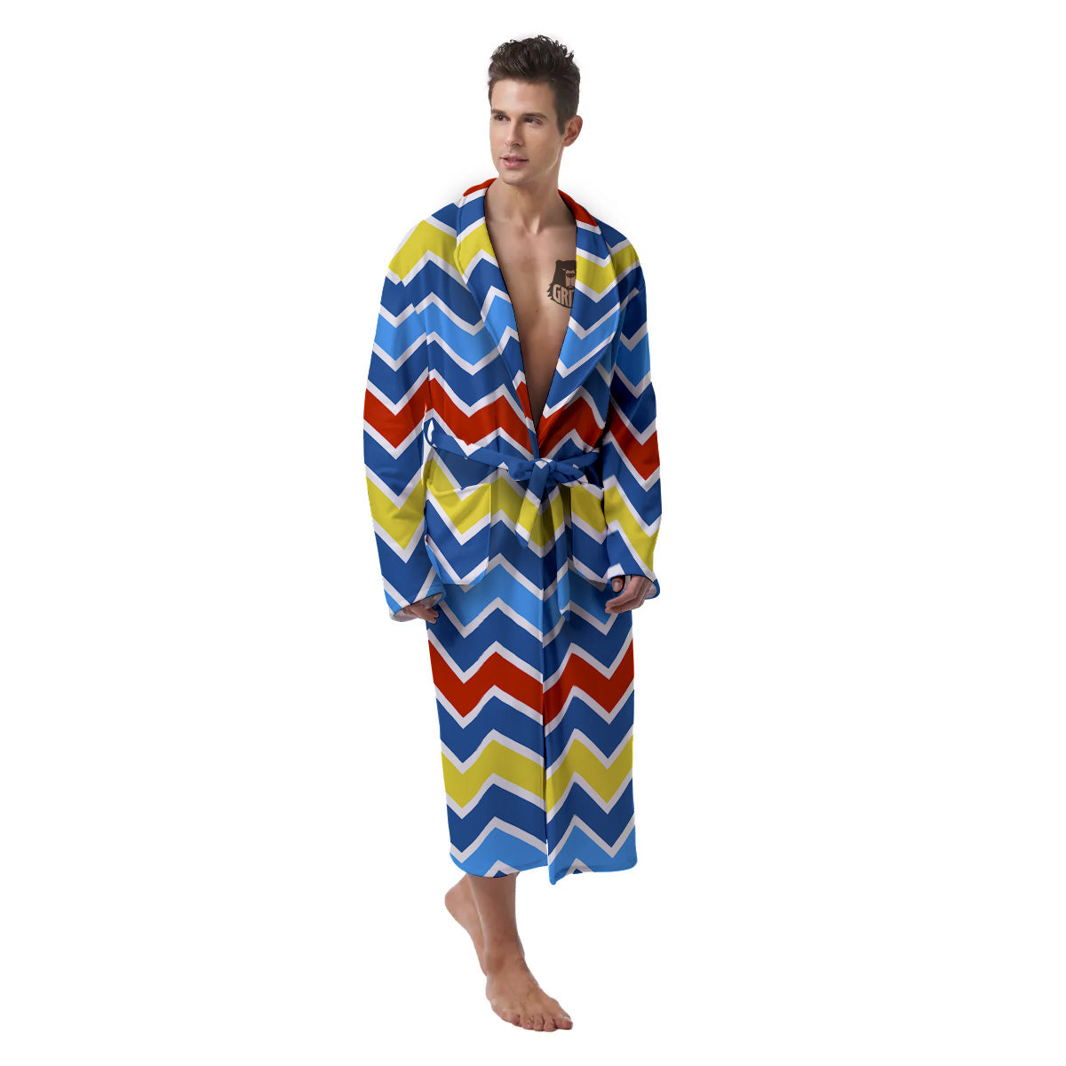 Zigzag Autism Awareness Color Print Pattern Men's Robe-grizzshop