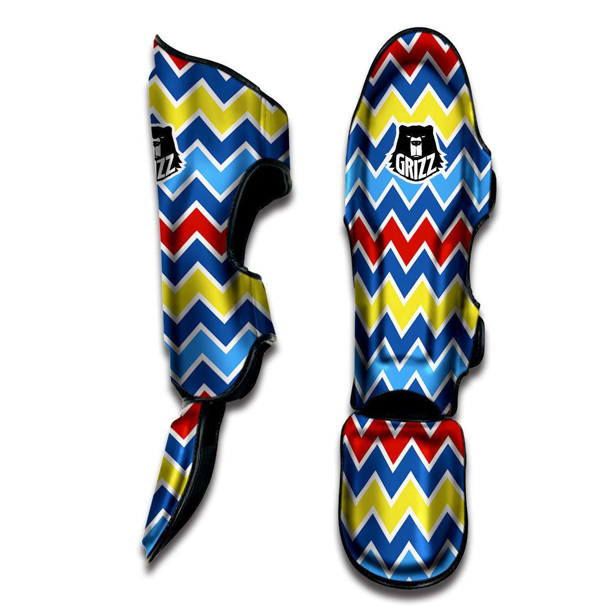 Zigzag Autism Awareness Color Print Pattern Muay Thai Shin Guards-grizzshop