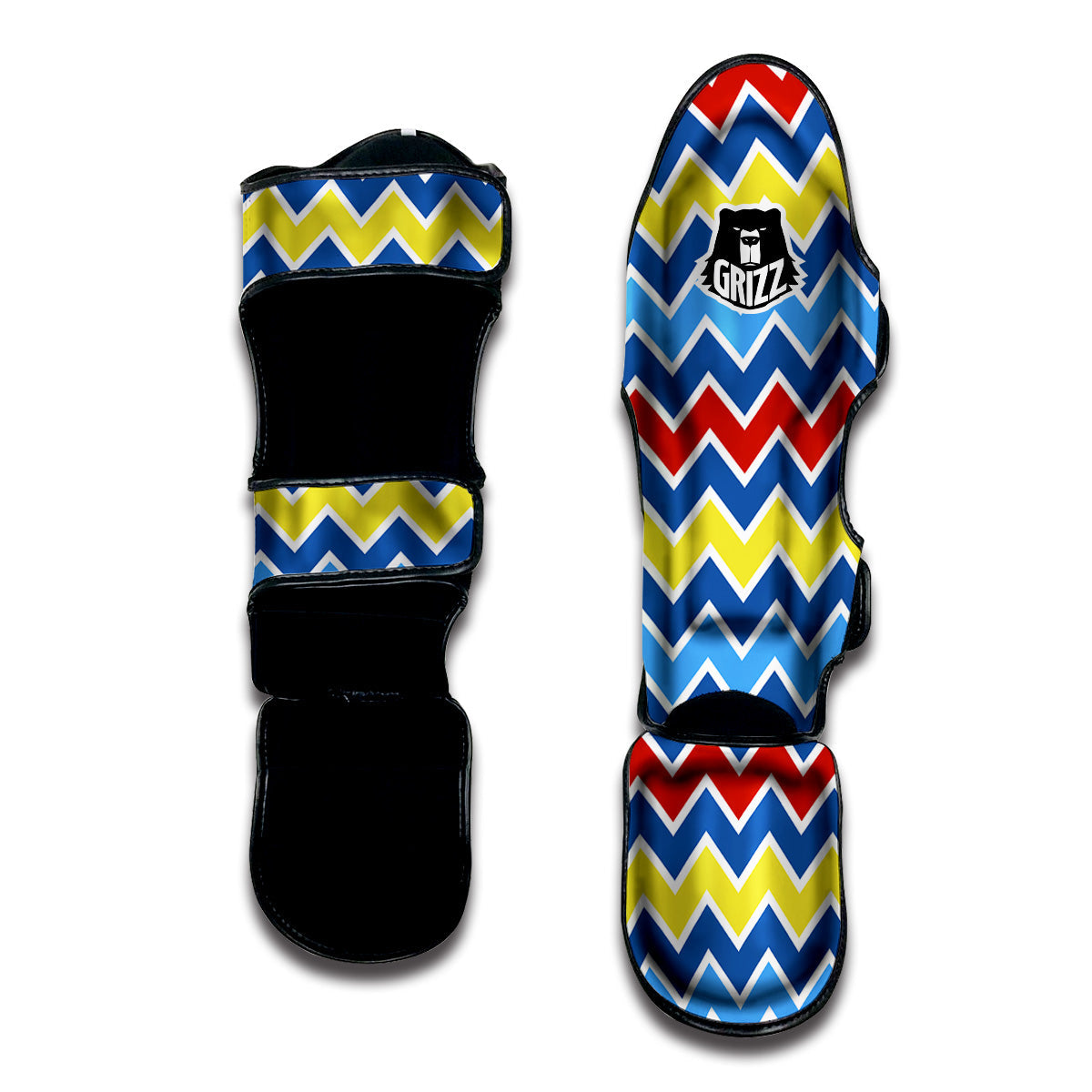 Zigzag Autism Awareness Color Print Pattern Muay Thai Shin Guards-grizzshop