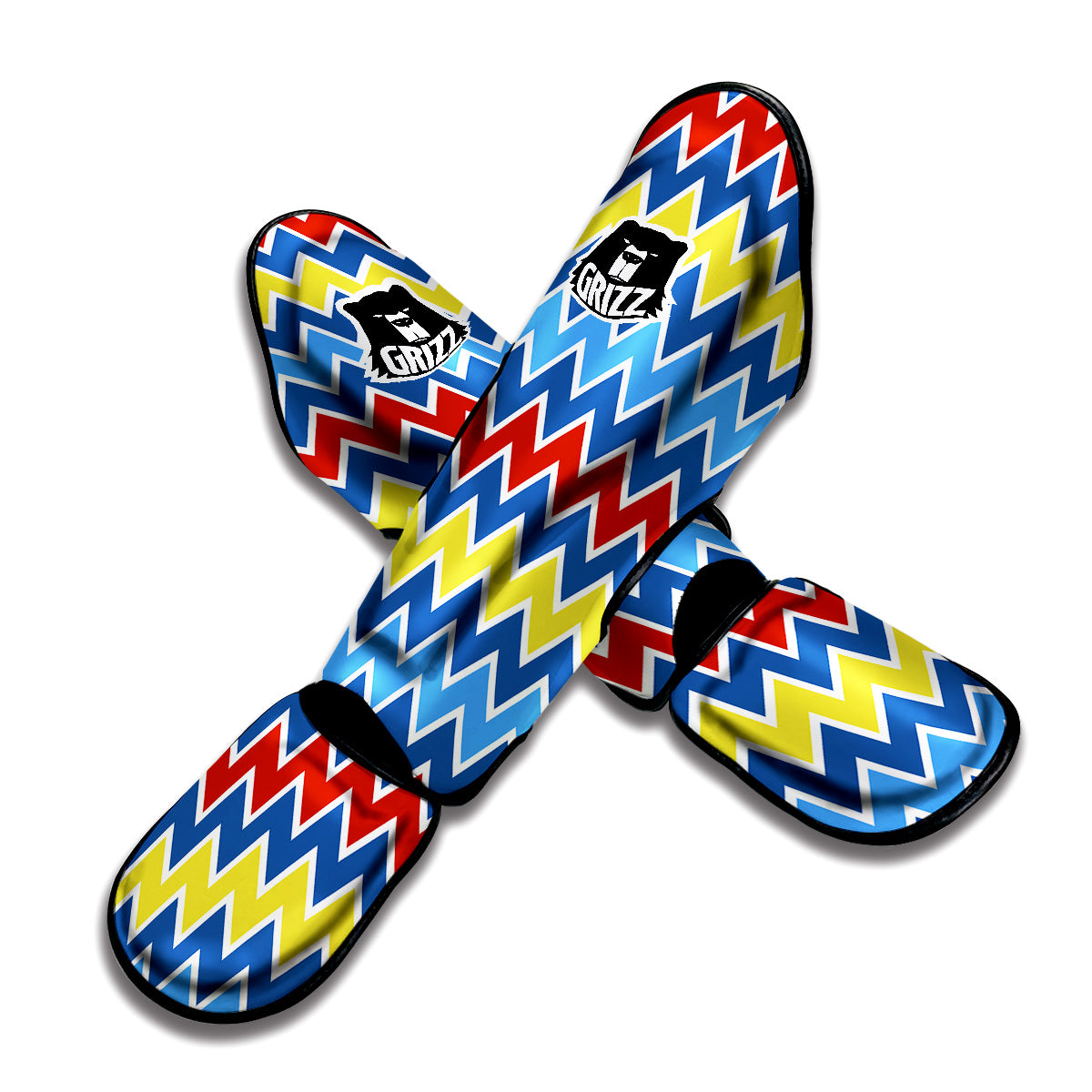 Zigzag Autism Awareness Color Print Pattern Muay Thai Shin Guards-grizzshop