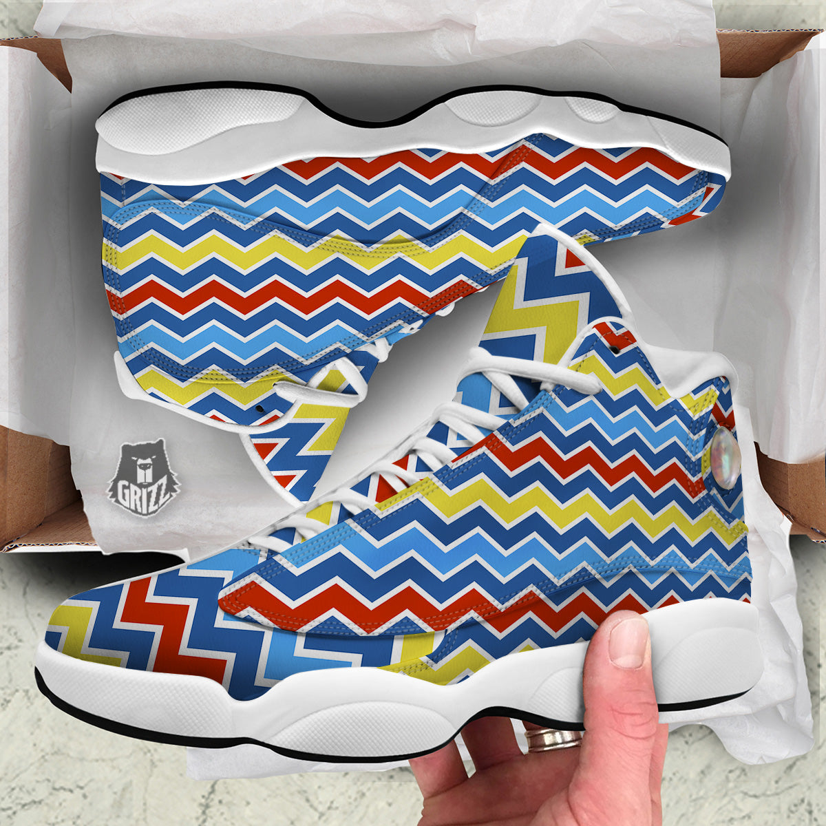 Zigzag Autism Awareness Color Print Pattern White Basketball Shoes-grizzshop